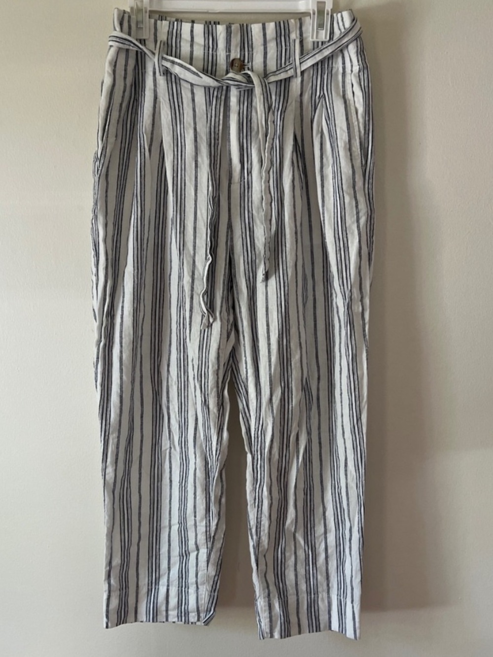 MADEWELL Striped Linen-Blend Pants in White and Navy size 10